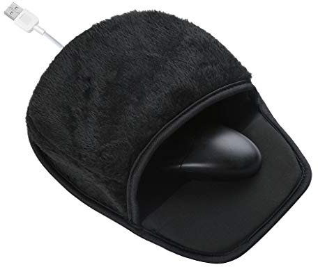 Universal USB Hand Warmer Mouse Pad - Large - Electric Heating Pad,USB Heated Mouse Pad Mat Winter Warm Plush Hand Warmer with Wrist Guard (Black)