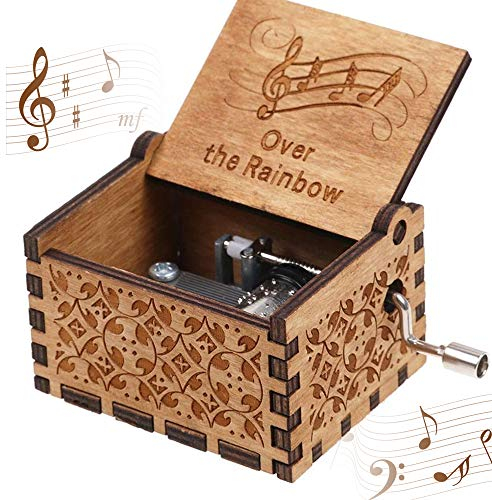 Cdiytool, Carillon con melodia Over The Rainbow, in legno, stile vintage, classico, intagliato a mano, con manovella, regalo di compleanno per bambini, ragazzi e ragazze, amici