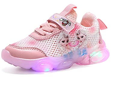IRON JF ELSA Schuhe mädchen,Sommer- mädchen Leuchtschuhe, Kinder led Sneakers, Hohles Mesh Stoffschuhe for Kinder mit Klettverschlus Sportschuhe, Turnschuhe Laufen Kinder (Color : Pink, Size : 25)