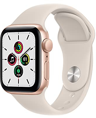 Apple Watch SE (1. Generation) (GPS, 40mm) Smartwatch - Aluminiumgehäuse Gold, Sportarmband Sternenlicht - Regular. Fitness-und Aktivitätstracker, Herzfrequenzmesser, Wasserschutz