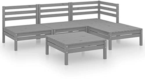 vidaXL Garten Lounge Set 5-TLG., Gartenmöbel Set Sitzgruppe für Garten Terrasse Balkon, Modular Sofa Garnitur Loungemöbel, Massivholz Kiefer Grau