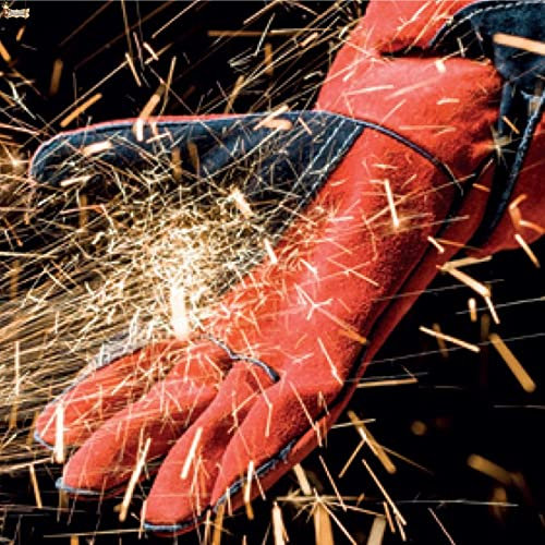 BricoLoco.com Guantes trabajo soldador. Soldadura profesional. Soldar eléctrica hilo, electrodo. Largo 400 mm. Cuero serraje vacuno. Reforzados. Forrados y cómodos. Talla 9. (1)