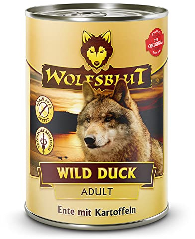 WOLFSBLUT – Wild Duck Adult | Nassfutter mit natürlichen Zutaten und Superfoods für ausgewachsene Hunde. Getreidefreies Alleinfutter ohne Zusatzstoffe in der Dose | 6x395g Ente