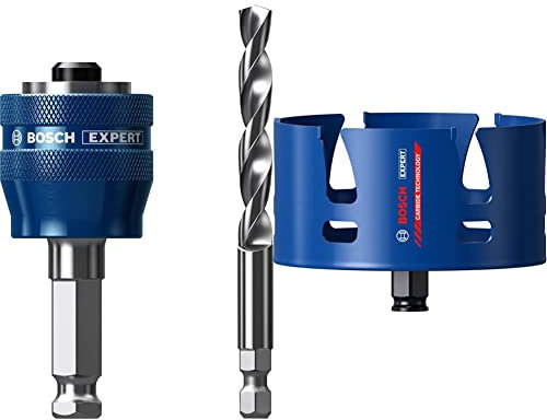 Bosch Professional 1x Expert Power Change Plus Hole Saw System Adapter (Ø 7,15 mm) + 1x Expert Construction Material Hole Saw (for Softwood, Ø 121 mm, Accessories Rotary Impact Drill)