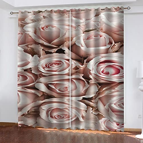 GXCBLK Gardinen Wohnzimmer Kinderzimmer Verdunkelungsvorhang 3D Digitaldruck Rosafarbener Rosendruck Vorhänge Blickdicht Schlafzimmer Thermovorhang Mit Ösen, 2Er Set 260X140Cm(H X B)