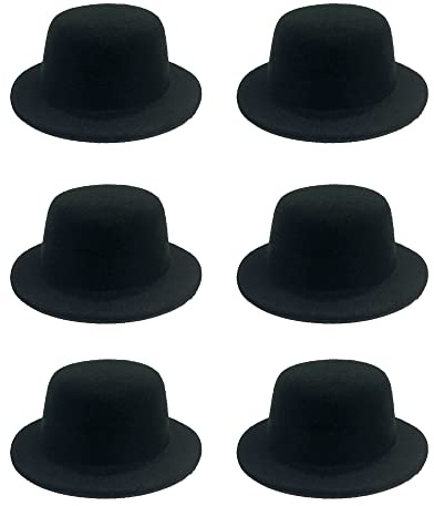 ASUNFO Mini-Zylinderhut, Miniatur-Hut, Filz, zum Basteln, Haarschmuck, Weihnachten, Party, Ornamente, Schwarz, 13 cm, 6 Stück