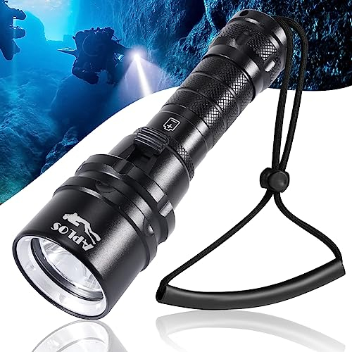 APLOS AP20 tauchen taschenlampe ipx8 wasserdicht, 2000 Lumen Tauchen Taschenlampe Wiederaufladbar, Professionelle Helle Wasserdicht Sicherheit Unterwasser Lampe mit Handschlaufe, Wasserdicht bis 100m