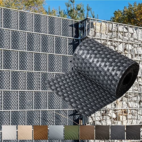 NYVI Polyrattan Sichtschutzstreifen Privafence Anthrazit 255 x 19 cm 10 Rollen (25,5 Meter) - SPARSETS - Sichtschutz für Doppelstabmatten Zaun - Premium Zaunsichtschutz