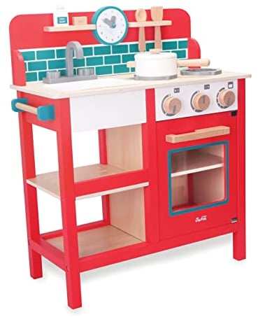 Indigo Jamm Kingsley Kitchen wooden play kitchen & 5 play accessories pieces, Made from ply and beech wood for Age 3+, Kids