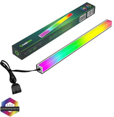 GameMax 30cm Addressable RGB LED Strip For PC Gaming Cases, 30 LEDs Viper-AR 30 Rainbow Magnetic ARGB Strip PC Case Lighting, 5V 3 Pin Motherboard AURA SYNC
