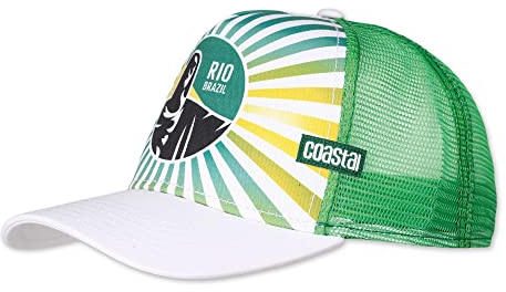Coastal Men's Baseball Cap, One Size - Rio White/Green, Adjustable, Breathable Mesh, Stars Pattern - Modern Style for Outdoor Activities