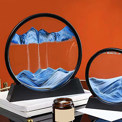 Peinture de Sable Qui Coule, Sablier 3D Decoratif, Art du Sable en Mouvement, Cadre Sable Mouvant, Sable Dynamique Art Pivotant à 360° avec Seringue, Vitesse Réglable des Sables Mouvants, 7 Pouces