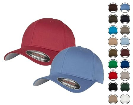 2er Flexfit Unisex Wooly Combed Cap Baseball Caps graue Unterseite S M L XL XXL Basecap Mütze, Youth, 1x Rose Brown + 1x Slate Blue + 1x HL-Kauf Notizblock