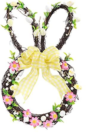 Ostern Kranz mit Hase Anhänger Frühling Deko 2022 Sonnenblume Runde Waben Anhänger Biene Festival Weben Seil Handwerk Balkon Home Hanging Decor Osterkranz Hasenohren Dekorationen Frühlingskranz