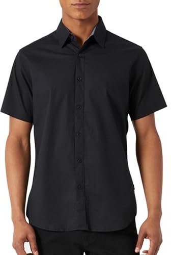 DKNY Kurzärmeliges Hemd für Herren mit Knopfleiste – moderne Passform, atmungsaktive Stretch-Baumwolle, kurzärmeliges Hemd für Herren, Schwarz, L
