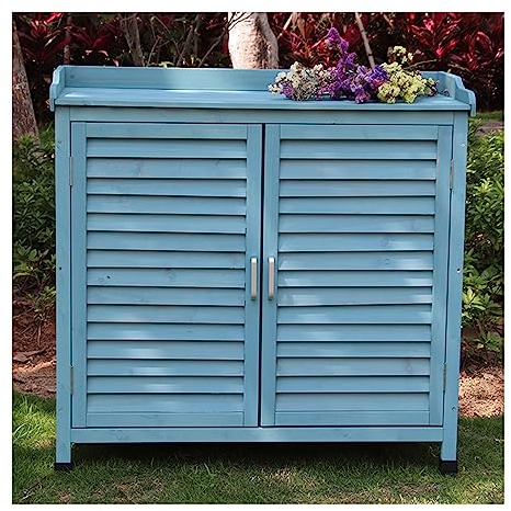 Gartenschrank Aus Holz Für Den Außenbereich – Sonnen- Und Wasserdichtes Schuhregal Für Garten, Balkon, Gang – Geräumiger Und Langlebiger Werkzeugschrank (Color : Blau)