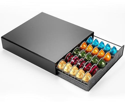 MaxMiuly Coffee Capsule Drawer for Nespresso Vertuo Veruoline,Dolce Gusto Pod Coffee Holder Organizer Machine Stand (Metal)