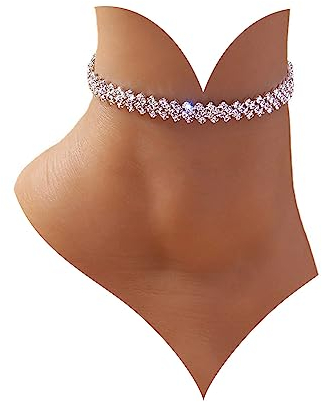 Wendalern Boho Tennis Knöchel Armbänder Für Frauen Silber Strass Tennis Kette Fußkettchen Persönlichkeit Rhombus Cz Diamant Fußkettchen Sommer Strand Tennis Knöchel Kette Fußschmuck Für Frauen Mädchen