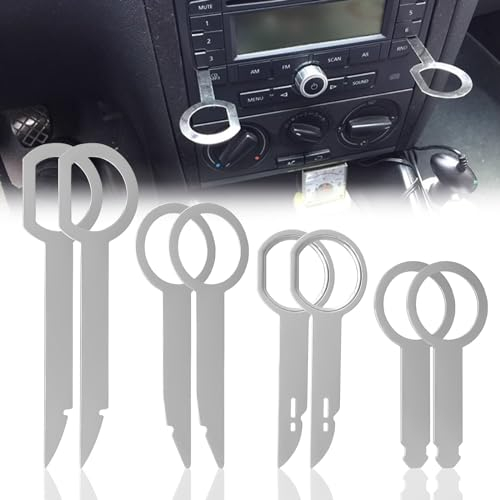 HASLED Radio Ausbau Werkzeug, 8 Stücke Edelstahl Autoradio Entriegelungswerkzeug, 4 Autoradio Ausbauwerkzeug, Passend für Volkswagen, Audi, Bora, Golf, Ford und Andere Fahrzeuge