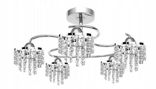 Moderne Kristall Deckenleuchte E27 Flur Lampe mit Chrom Metall 5-Flammig Lampenschirm Rund Kronleuchter verchromte Deckenlampe Flurlampe für Korridor Foyer Treppenraum Umkleideraum Balkon