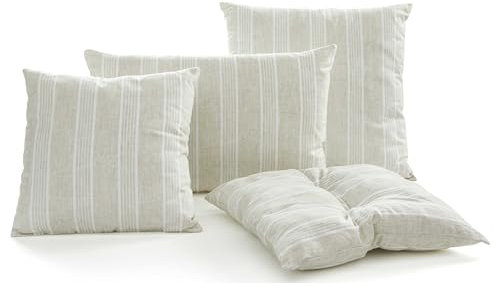DecoHomeTextil Heimtextilmanufaktur Kissen Dekokissen Zierkissen mit Füllung und Reißverschluss Bilbao Streifen Beige 4er-Set 50x50 cm wasserabweisend pflegeleicht Outdoorkissen Garten