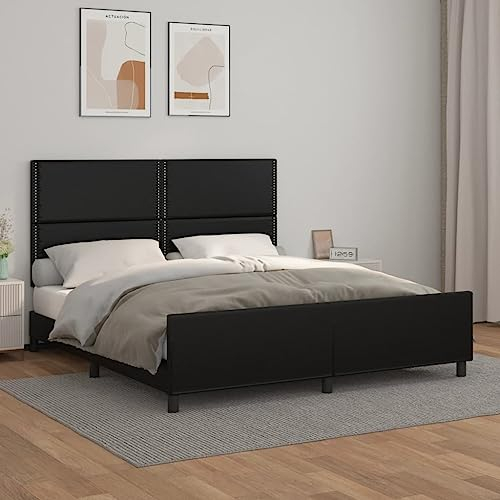 FUDUGEHMIOFWFJJ Bettgestell mit Kopfteil Schwarz 160x200 cm Kunstleder, tagesbett ausziehbar tagesbett sofabett daybed Geeignet für Schlafzimmer