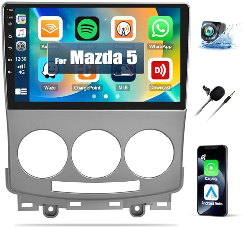 2G+64G CAMECHO Android 13 Autoradio Navi für Mazda 5 2007 2008 2009 2010 mit CarPlay Android Auto, 9 Zoll Touch Bildschirm Display 2Din mit GPS WiFi Navi Bluetooth FM/RDS Radio SWC Rückfahrkamera&MIC