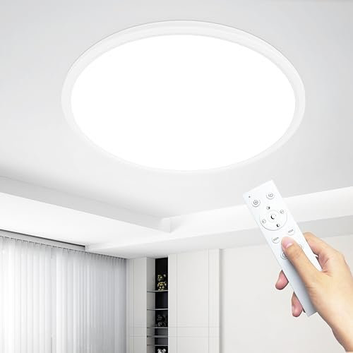 KIWIVIC 36W Ceiling Lights, LED Ceiling Light Dimmable with Remote Control, Bathroom Lights Ceiling 3000-6500K Ø40cm, White Flush Ceiling Light for Bedroom Kitchen Bathroom Hallway