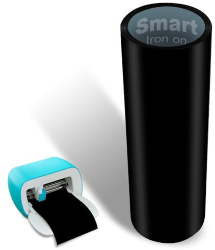 Schwarz Smart Iron on für Cricut Joy, 14x200cm Smart Heat Transfer Vinyl Rollen HTV Ohne Schneidematte, Smart Iron on Vinylfolie Plotter Selbstklebend PU Plotterfolie Textil für DIY Stoffe T-Shirts