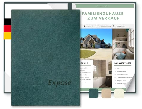 Exposémappe A4 Recyclingkarton - ECO-plus - mit Prägung Exposé - für Ihre hochwertige Objekt-Präsentation aus nachhaltiger Pappe – Exposé-Mappe für Immobilien-Makler (Tannengrün, 8 Stück)