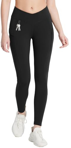 baleaf Damen Thermo Leggings mit Taschen Jeggings Wanderhose Thermohose Winter Wanderleggings Hohe Taille Wasserabweisend Leggings Schwarz M