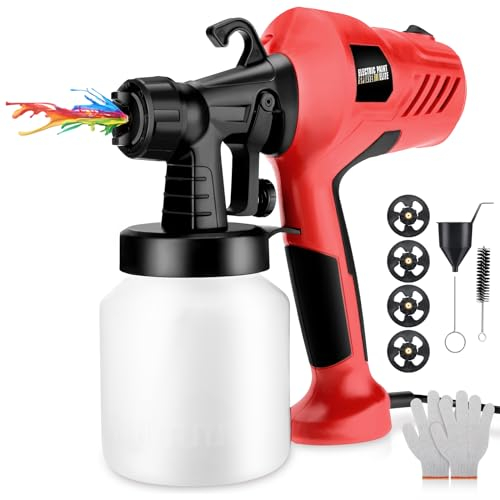 Aytop Pistola a Spruzzo, Pistola a Spruzzo Elettrica con 4 Ugelli 3 Modelli Pistola per Verniciatura con Valvola Regolabile 800ML Contenitore Staccabile Spruzzatori di Vernice per Armadi Pareti(Rosso)
