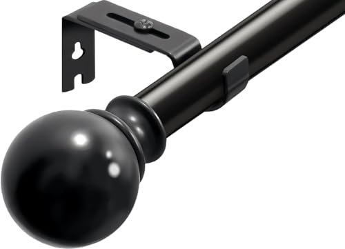 Curtain Poles for Eyelet Curtains Single Curtain Rod Black Curtain Pole with Adjustable Brackets and Round Finials for Living Room, Bathroom, Bedroom（27-51inch, Black）