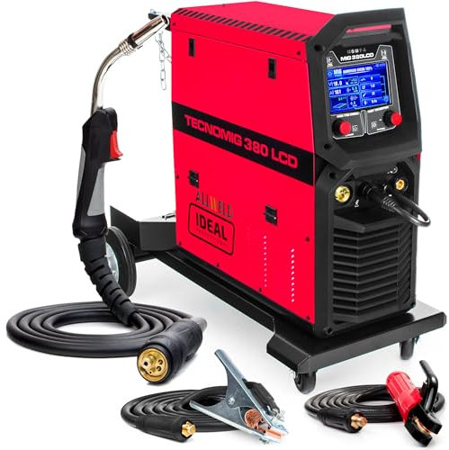 Ideal Tecno MIG 380 LCD - Saldatrice a filo continuo con gas 380A 400V - Sinergia totale - Saldatura: MIG/MAG, filo animato, MMA, TIG Lift - Alimentatore a 4 rulli, Euroconnettore
