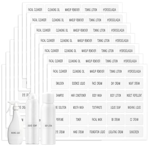 360Pcs Waterproof Labels for Travel Size Bottles, Clear Bathroom Beauty Organization Labels, Skin Care Product Label Shampoo Body Wash Dispenser Sticker Travel Bottle Labels for Toiletries
