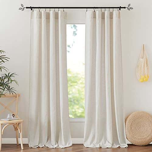 RYB HOME Vorhang Leinen Wohnzimmer Gardinen mit Stangedurchzug 2er Set H 245 x B 140 cm Boho Vorhänge Leinenoptik Gardinen Beige Halbtransparent Leinengardine Boho Curtains for Living Room