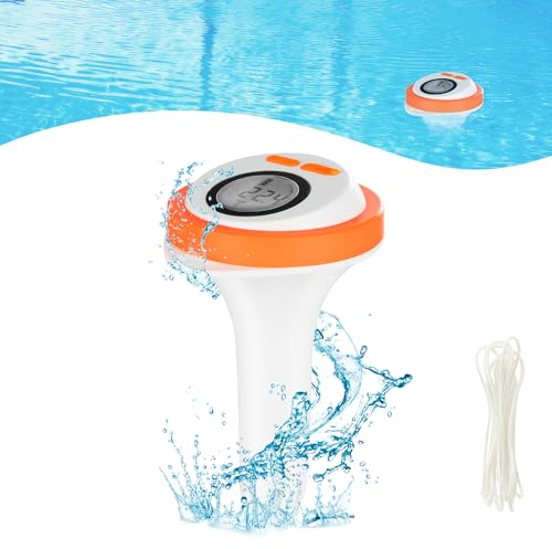 Termómetro digital flotante para piscina, fácil de leer funciona con tiene pantalla LCD, IPX8, para piscinas, jacuzzis, spas, con cuerda de 2 m