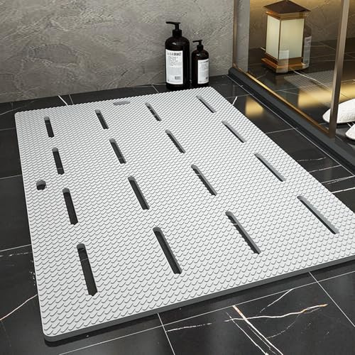 Boracy Duschmatten rutschfest, Duschmatte Outdoor, Duscheinlage mit AblauflöChern, Angenehm am Fuß, für Dusche und Nasse Bereiche, Dusche Teppich Grau 45x60cm(Grau,60x85cm)