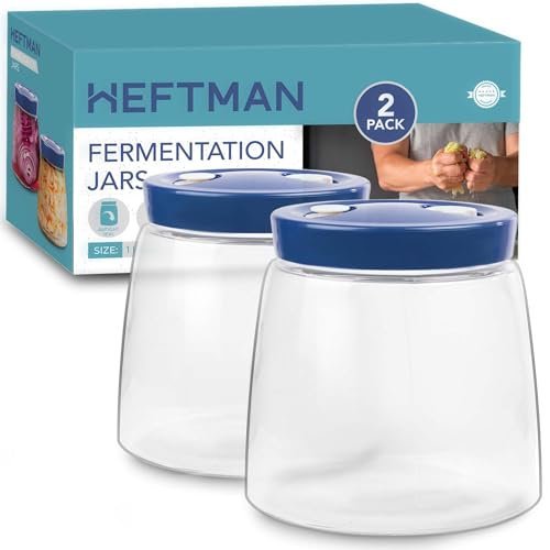 HEFTMAN Tarro de fermentación con ventilación de liberación de aire de 1 vía, 1 litro, paquete de 2, ideal para una fermentación segura para kéfir, kimchi, chucrut, iniciador de masa madre, avena
