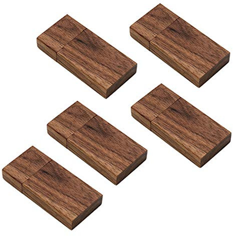 Lot de 5 Clé USB 16 Go en Bois USB 2.0, Clé USB 16Go JBOS USB Stick 16GB Lot de 5 Clé Clef USB Sauvegarde et Partage de Vidéos, d'Images et de Documents pour Clients, Fournitures de Bureau (Noyer)