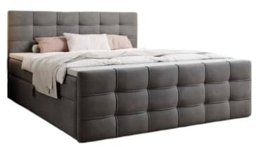 Boxspringbett Luxor Samt 180x200 Doppelbett Polsterbett Bett mit Stauraum | Bezug: Samt | Farbe: Grau | Härtegrad: H3 (70-100kg)