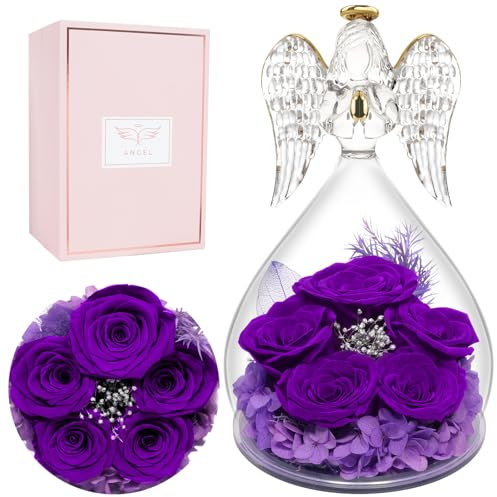 Rose Eternelle Ange Cadeaux pour Maman, Rose Eternelle sous Cloche, Fleur Eternelle Cadeau Anniversaire Femmes, Fleurs Cadeau Noel pour Grand-Mère Maman pour Valentina Anniversaires Fete des Meres