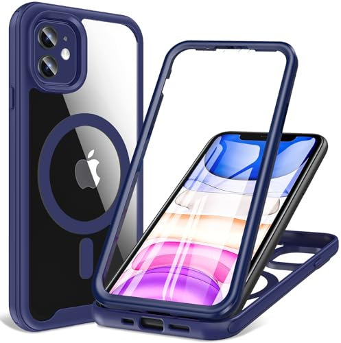 Hensinple Magnetisch Hülle für iPhone 11 Hülle 6,1 Zoll, Mit Eingebautem Displayschutz Kompatibel mit MagSafe, 360° Rundumschutz Stoßfest Schutzhülle Handyhülle für iPhone 11(Blau)