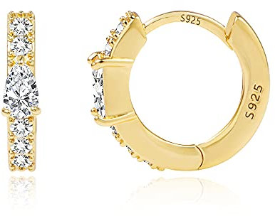 ALEXCRAFT Gold Ohrringe Damen, Kleine Creolen Hypoallergen Kleine Dicke Creolen Glitzer Runde Knorpel Ohrringe Kreolen Huggie Glitzer Ohrring mit Stein Zirkon Damen
