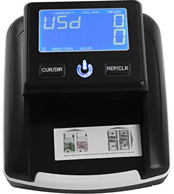 Schwarz Banknotenprüfer Geldzählmaschine, Banknotenprüfer Falschgelderkennung mit UV/MG/IR, für falsche Euro-, Dollarscheine Mobiler Scanner 13.5 * 14.5 * 7.5cm