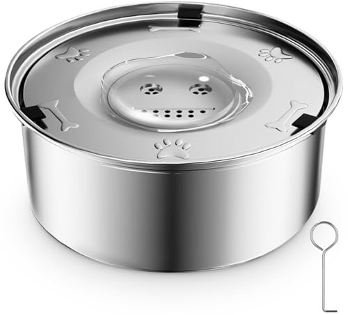 Zhufas Gamelle pour Chien,3L Gamelle Eau Chien en Acier Inoxydable,Animal Domestique Abreuvoir,Gamelles Anti Éclaboussure Chiens, Bol Anti-Goutte avec Couvercle Débordement prévention des déversements