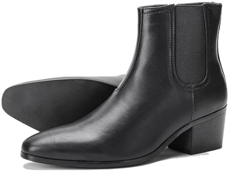 Harssidanzar Bottines Chelsea moto talon rétro KM305EU Noir Taille 44