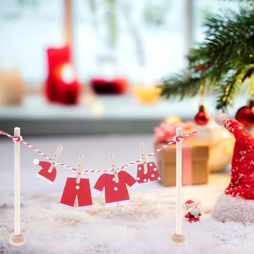 Kaezuy Wichtel Zubehör Weihnachten, 12pcs Holz Miniatur Wäscheständer Set mit Wäscheständer, Holz Kleidung und Klammern, Wäscheständer Miniatur Zubehör für Wichtel Tür Weihnachtsdeko