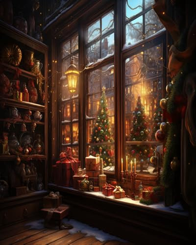 Noël Peinture par Numero Adulte,Vitrine de présentation de cadeaux,Kit de Peinture à l'huile sur Toile Bricolage,Cadeau de Noël Décoration de La Maison,40x50cm sans Cadre