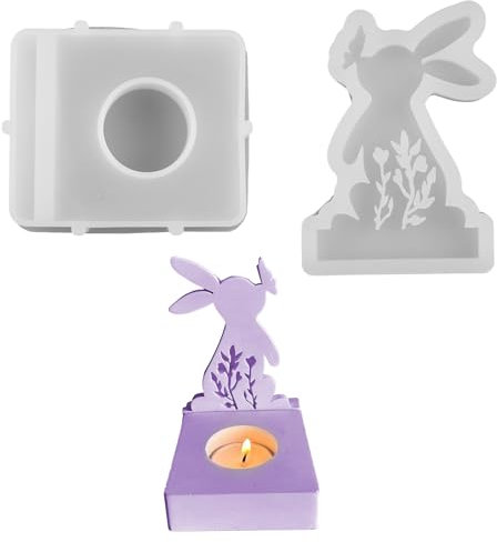 QINGYIWL Gießform Ostern Hase,Gießformen Silikon Ostern DIY Kombination Silikonform Kerzenhalter für DIY Kerzenhandwerk und Backform, wiederverwendbare Silikonformen für Ostern dekorieren